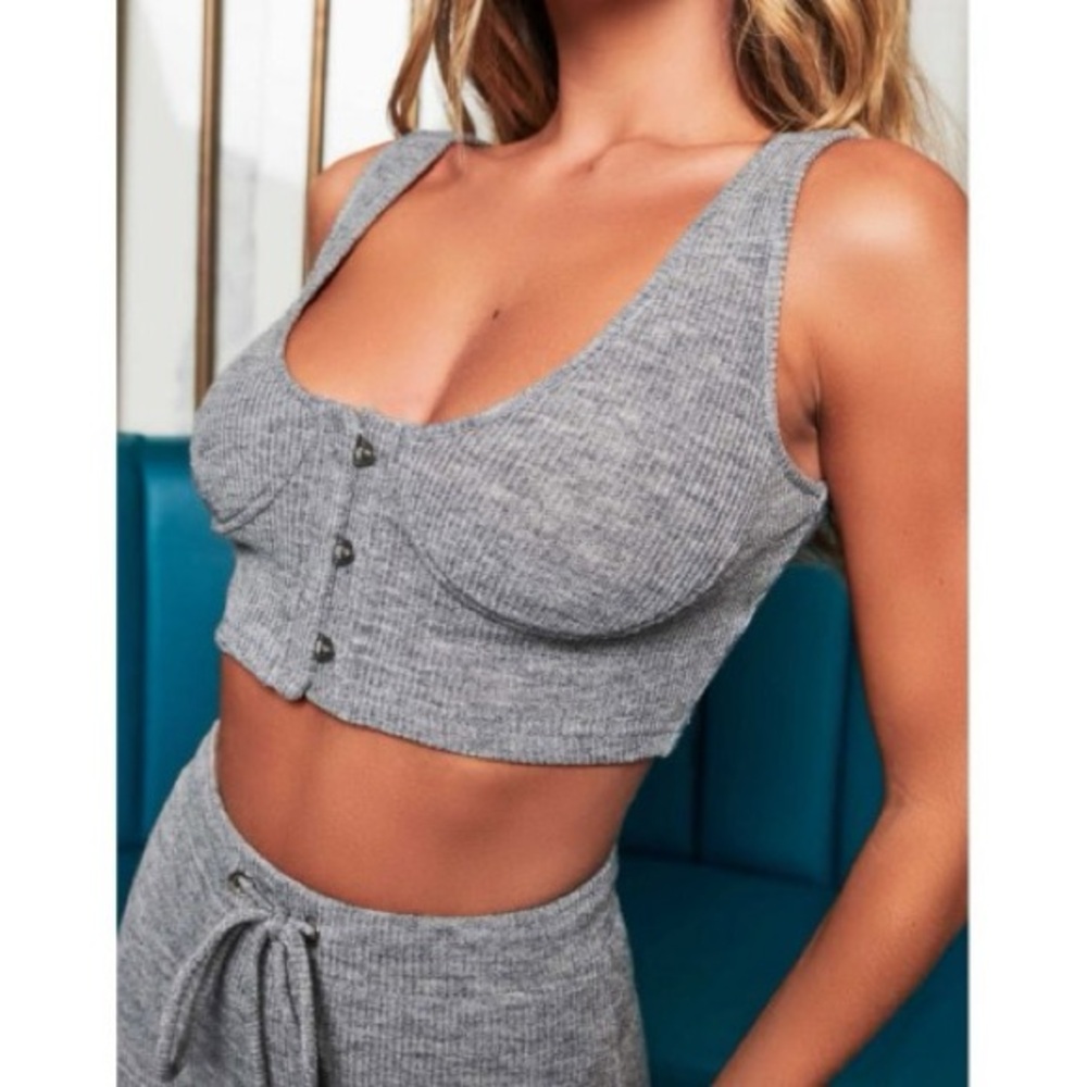 ◾️Lavish Alice Lounge Corset Style Ribbed Cropped Camisole Top - Picture 4 of 10